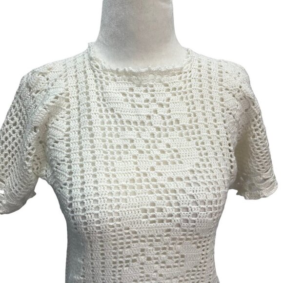 vintage Handmade Crochet White Short Sleeve Sweater Size S - Picture 4 of 9